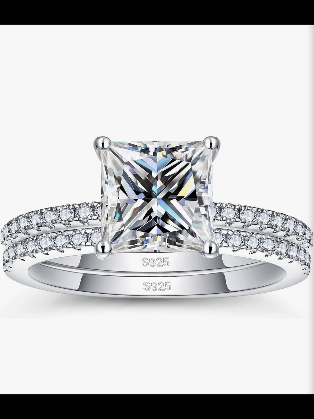 2 CT Sterling Silver Princess-Cut Solitaire Ring Moissanite - Picture 2 of 8
